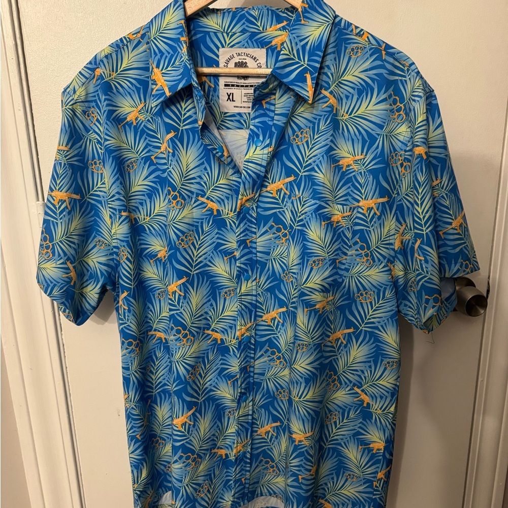 Savage Tacticans Blue Tropical Print Men's Shirt